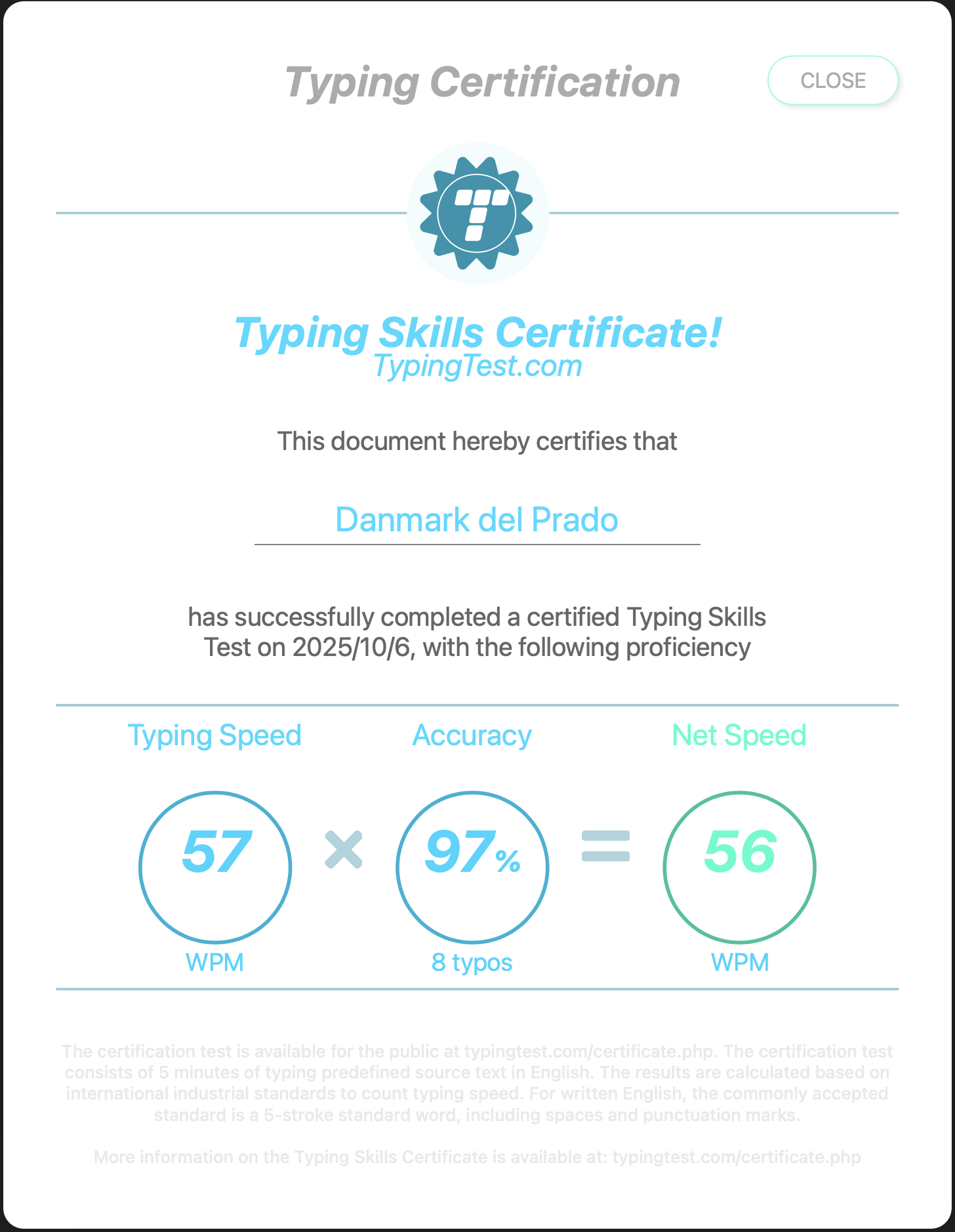 Typing Speed Certificate