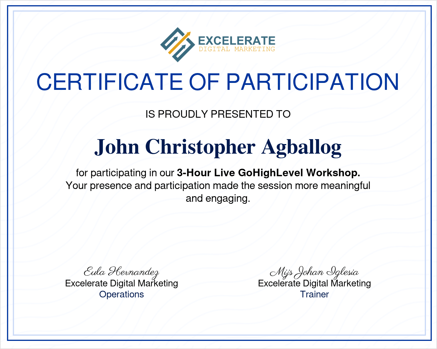 GoHighLevel Workshop Certificate