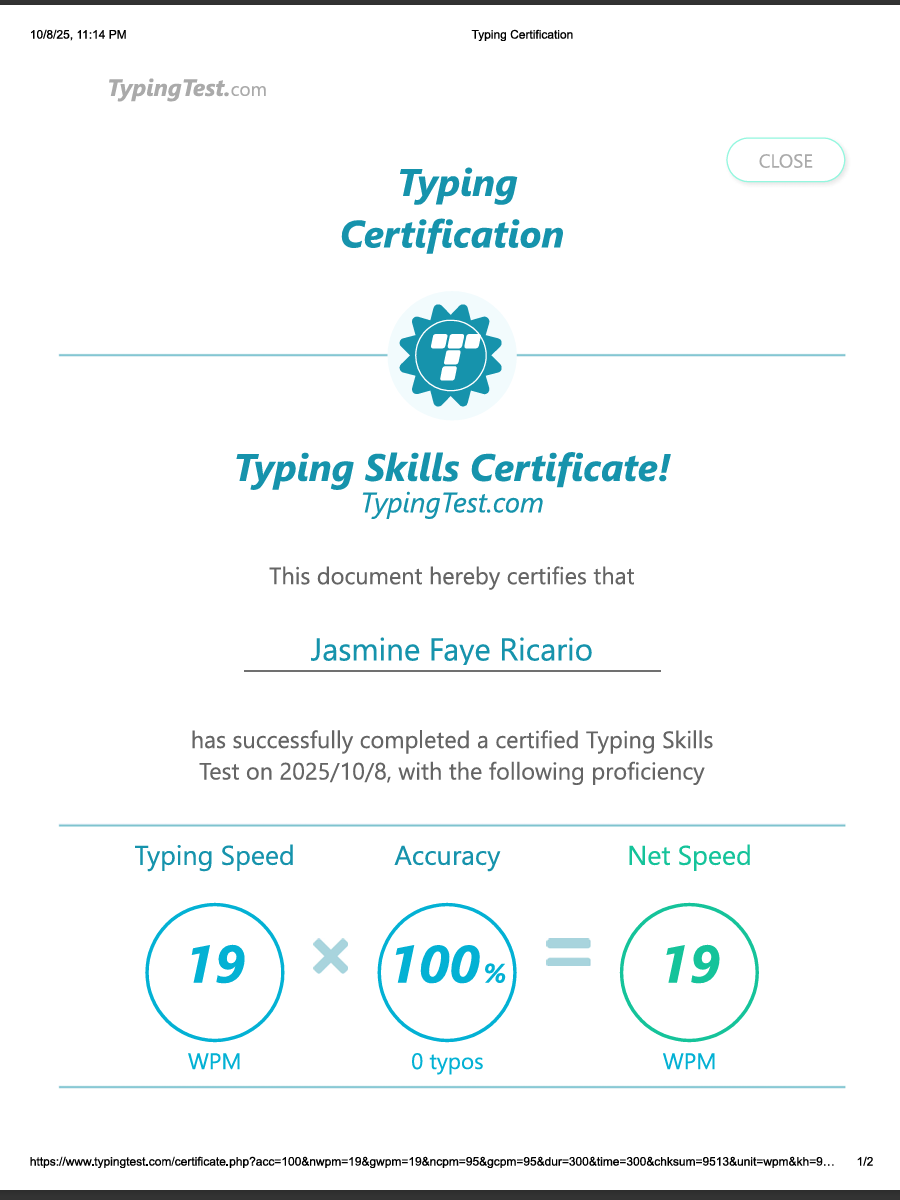 Typing Skills Certificate