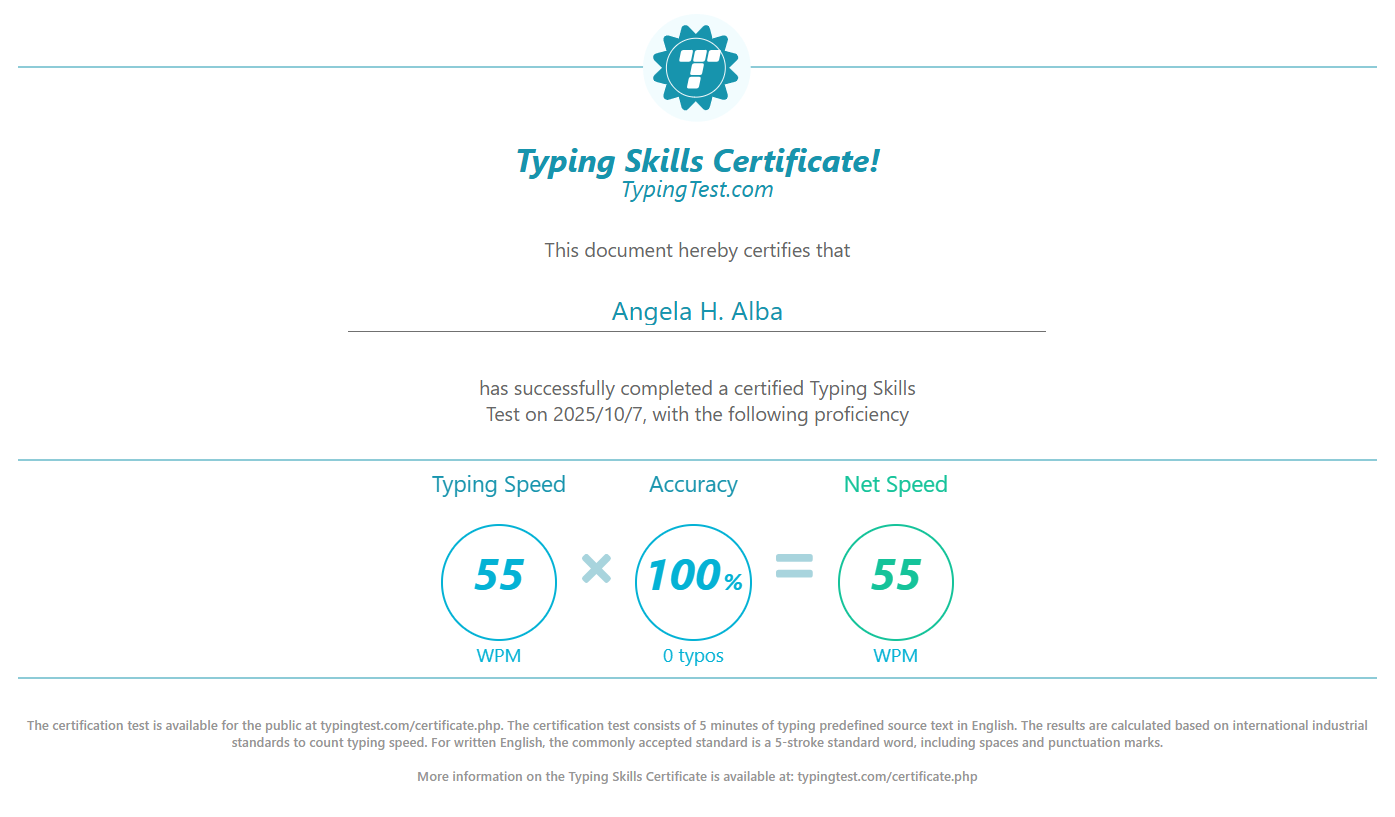 Typing Test Certificate