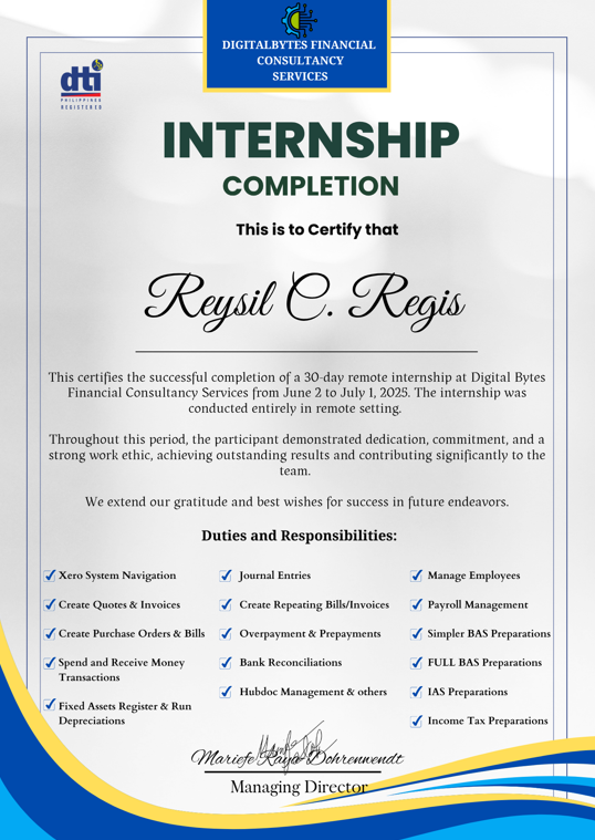 Xero Internship Certificate