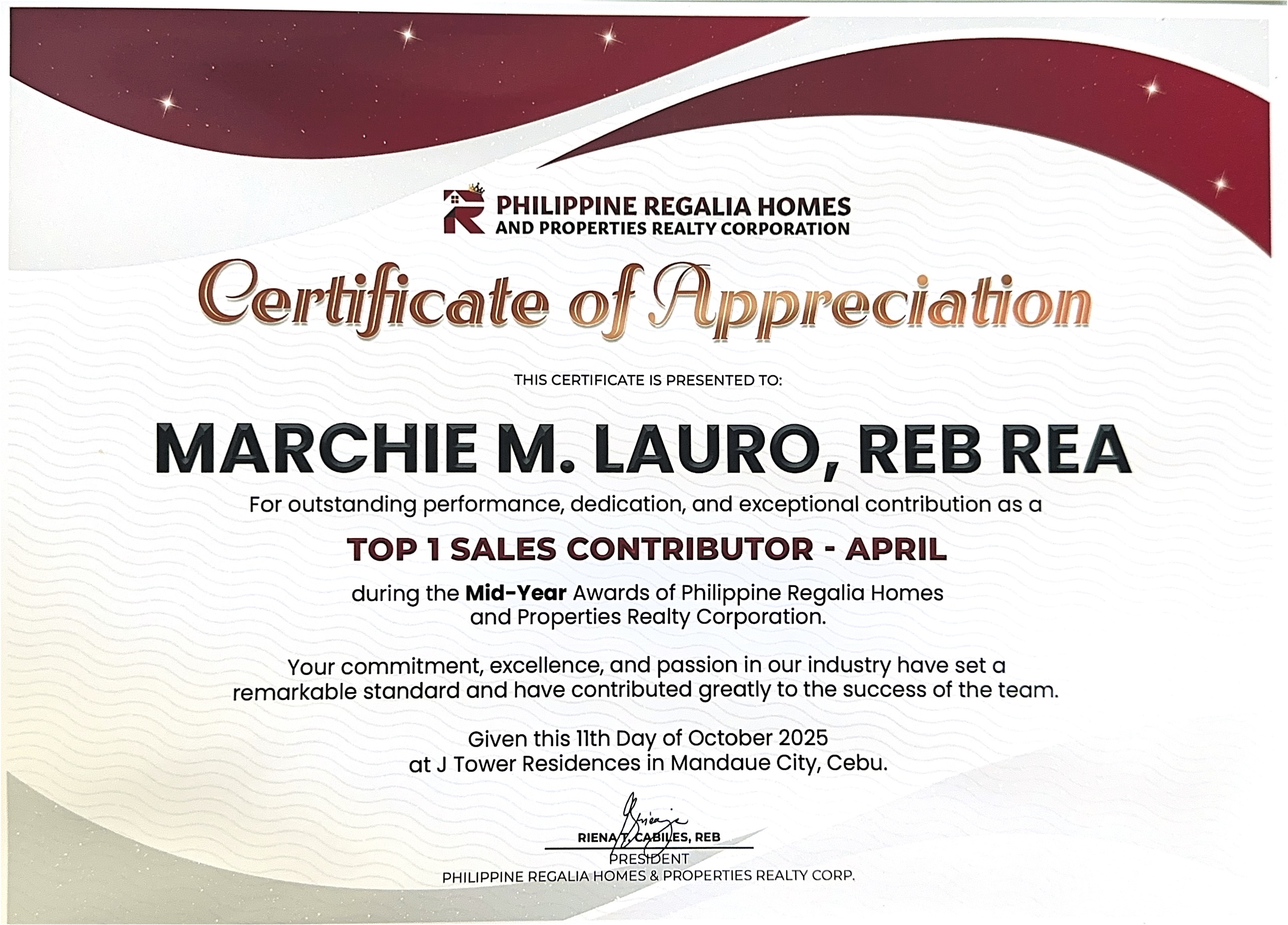 TOP 1 Sales Contributor - April