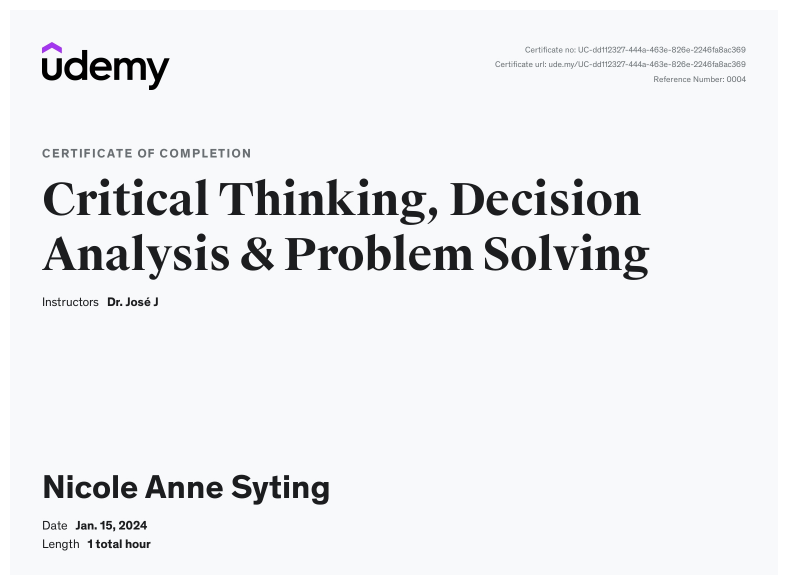 Critical Thinking, Decision Analysis, and Problem Solving