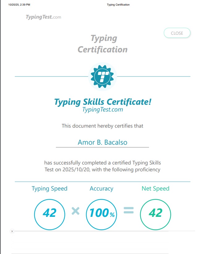 Typing  Skills Certificate