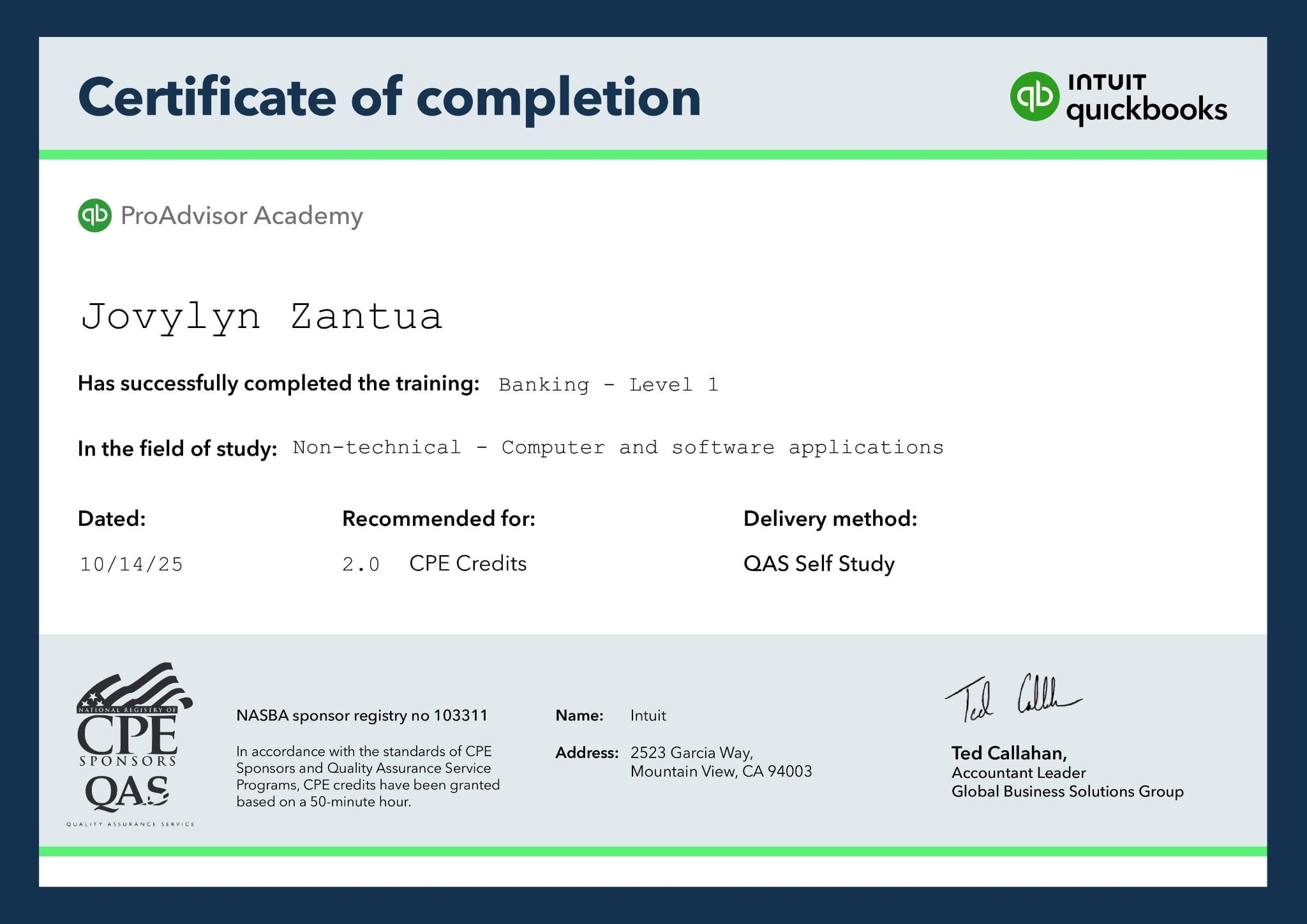 Intuit Quickbooks: Banking- Level 1