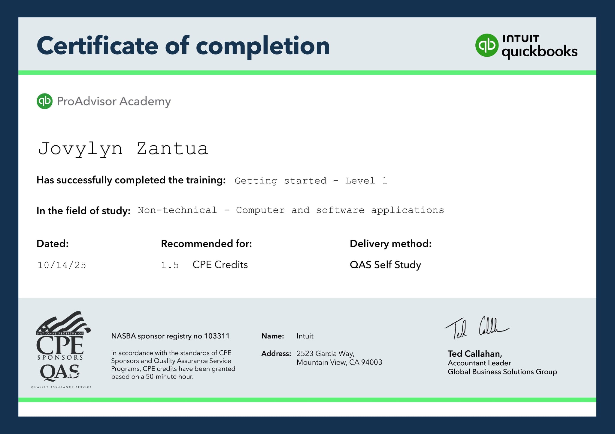 Intuit Quickbooks: Getting Started- Level 1