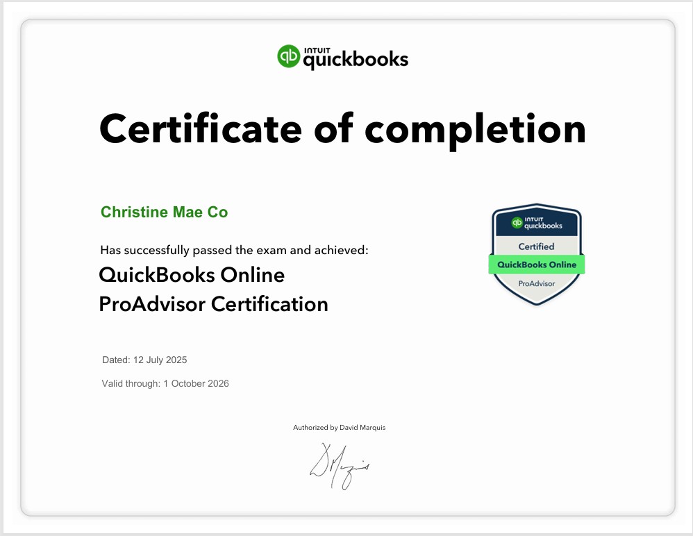 QuickBooks ProAdvisor Certificate