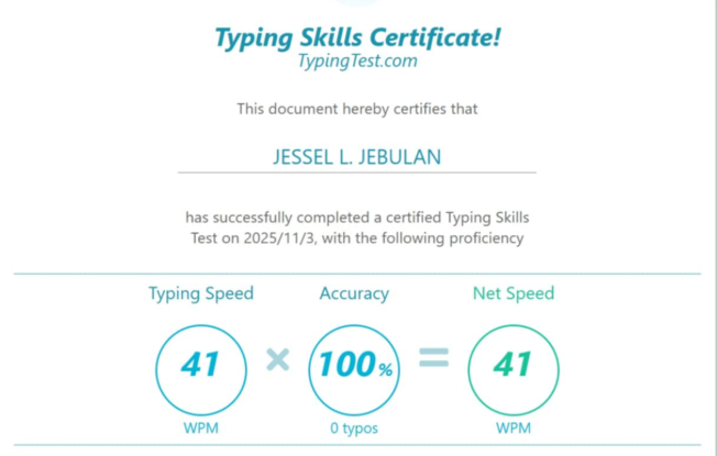 TYPING SKILLS CERTIFICATE