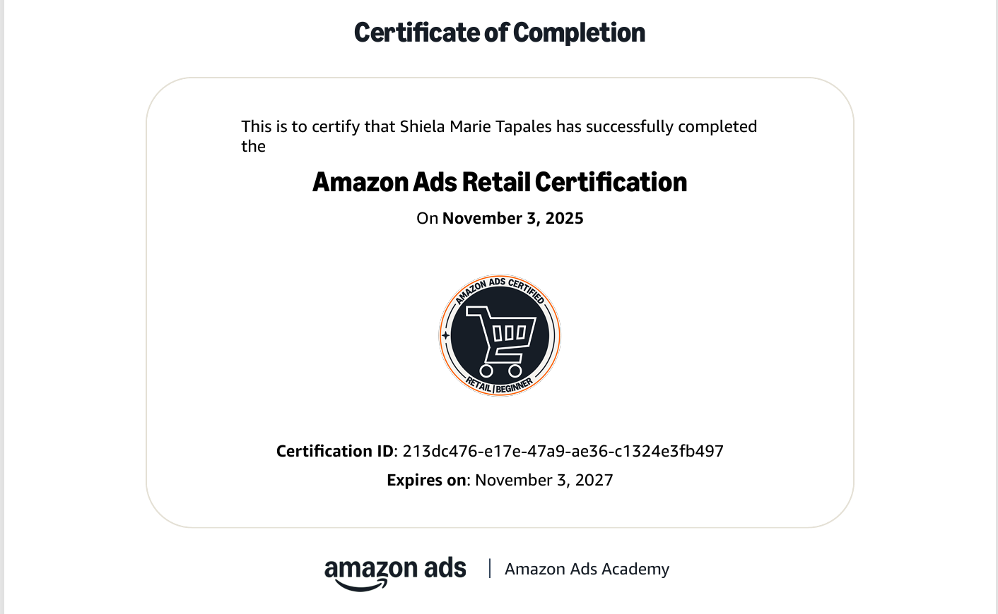Amazon Ads Retail Certification