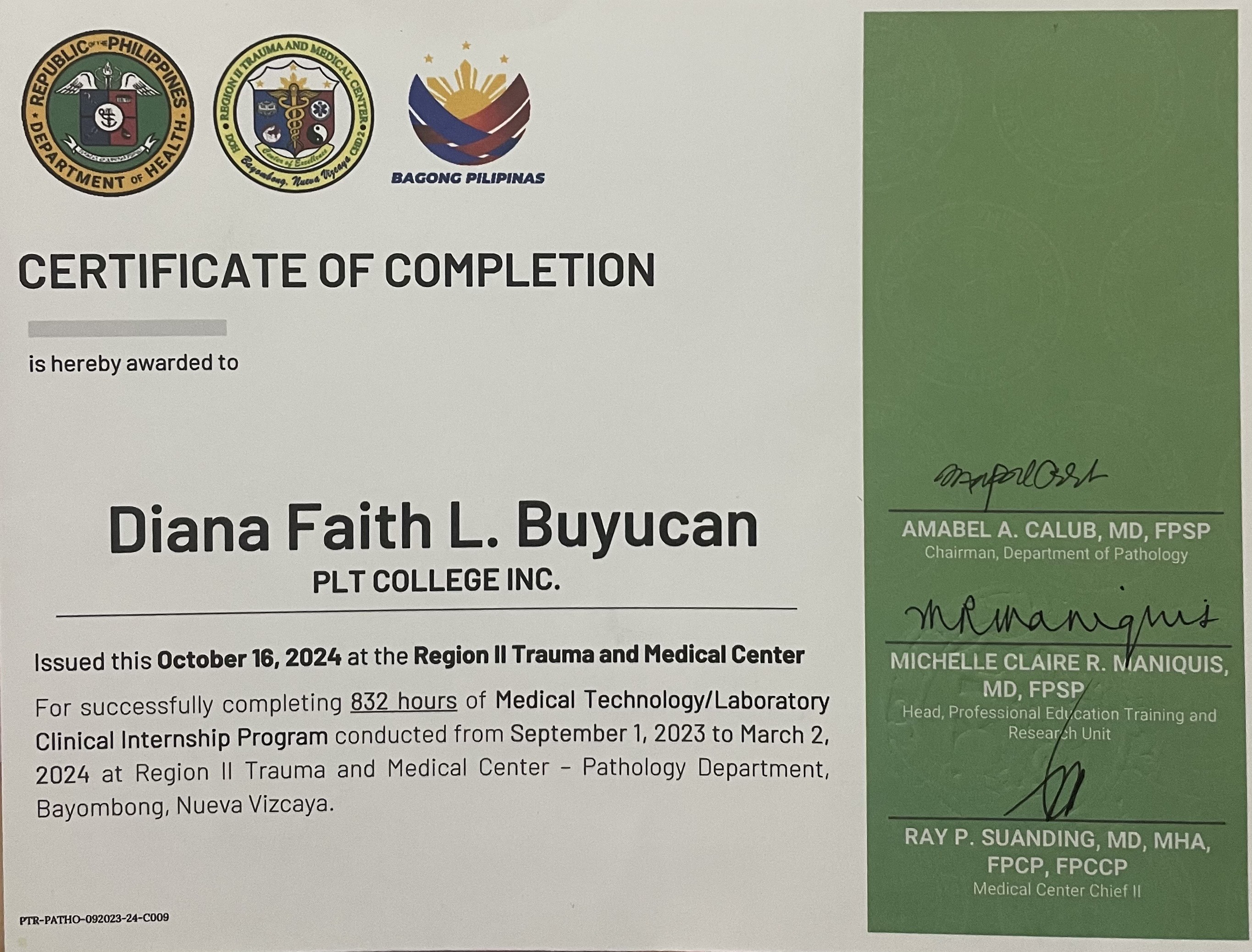 Certificate of Completion