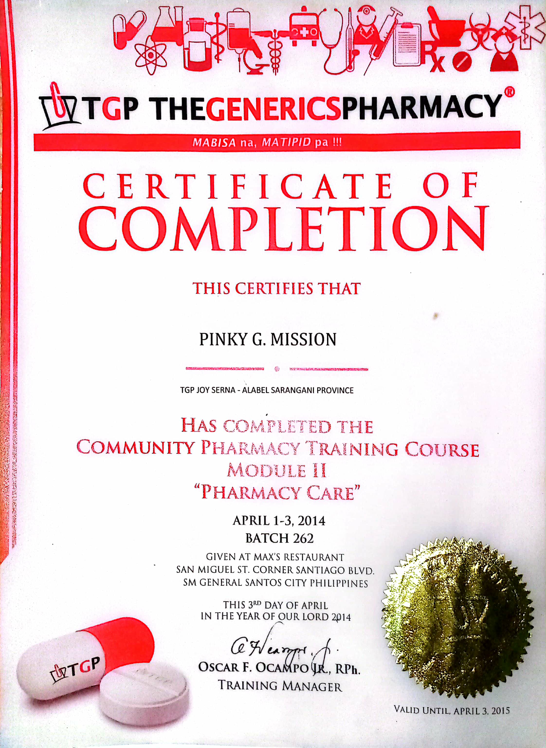 COMMUNITY PHARMACY TRAINING COURSE MODULE II