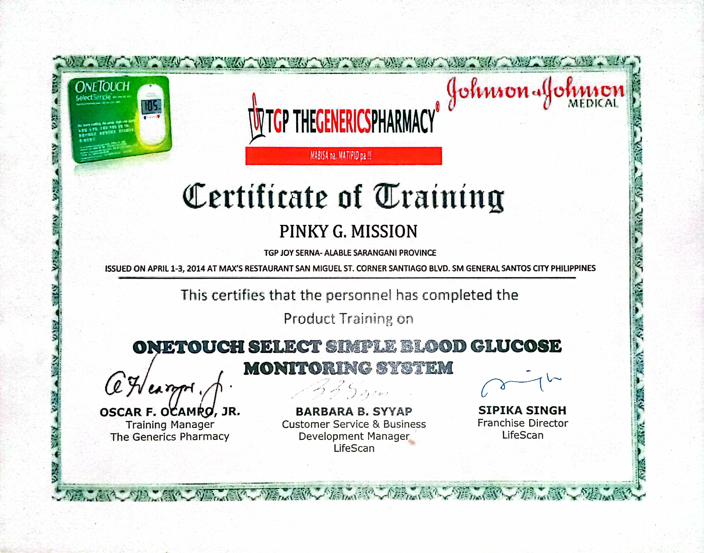 ONE TOUCH SELECT SIMPLE BLOOD GLUCOSE MONITORING SYSTEM TRAINING