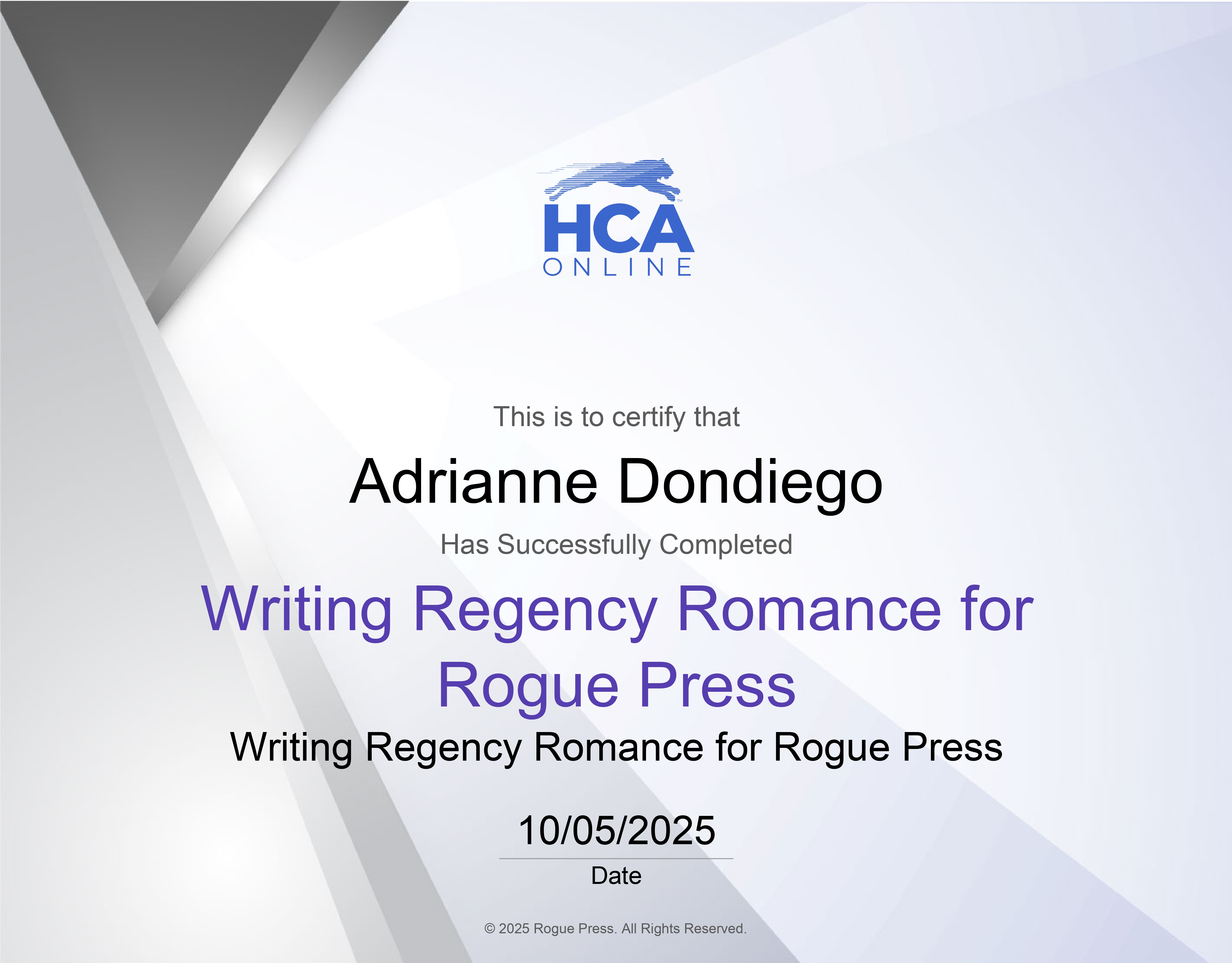 Writing Regency Romance for Rogue Press Certificate  10052025