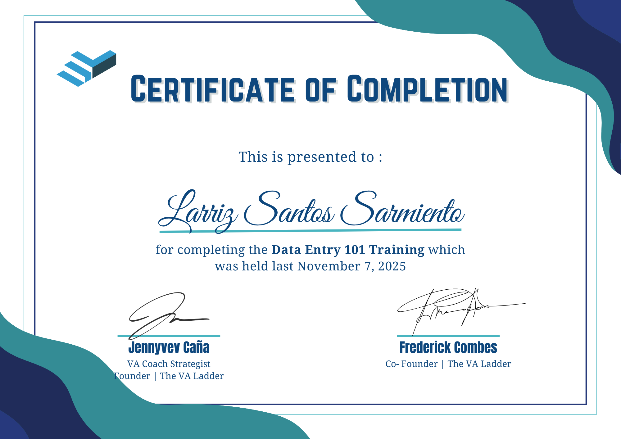 Data Entry 101 Training Certificate