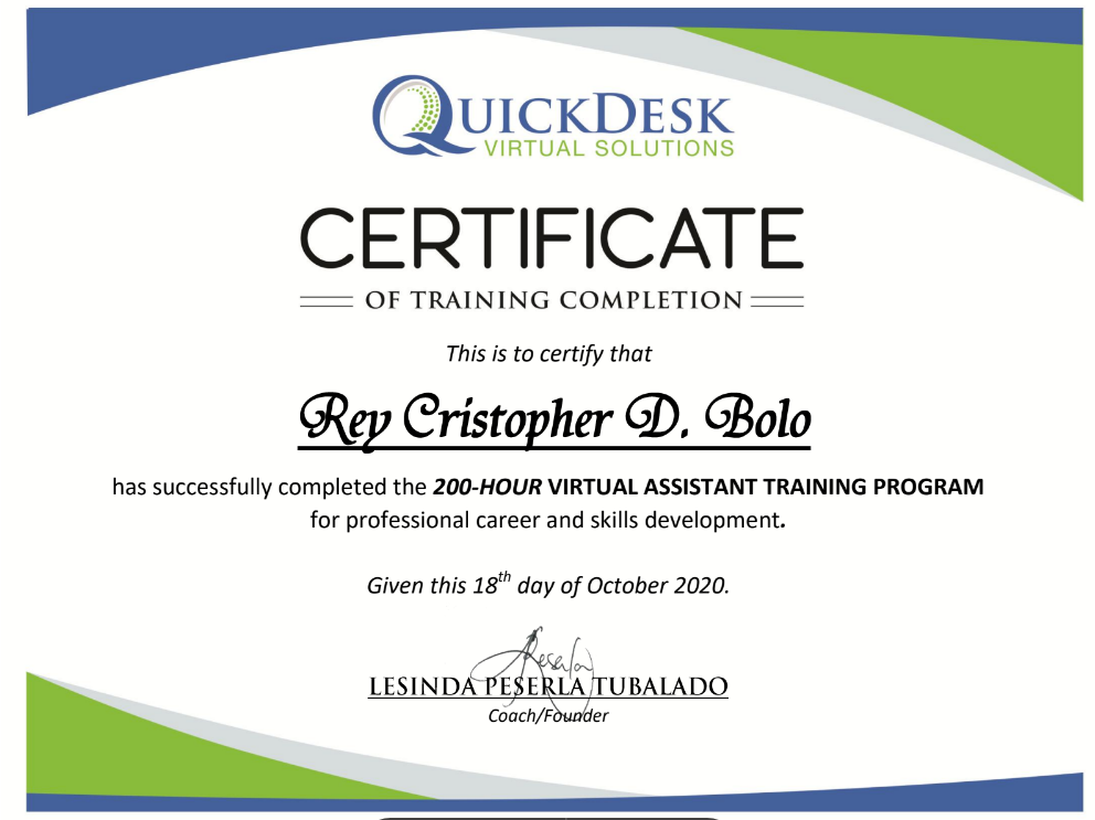 General Virtual Assistance Training Certificate
