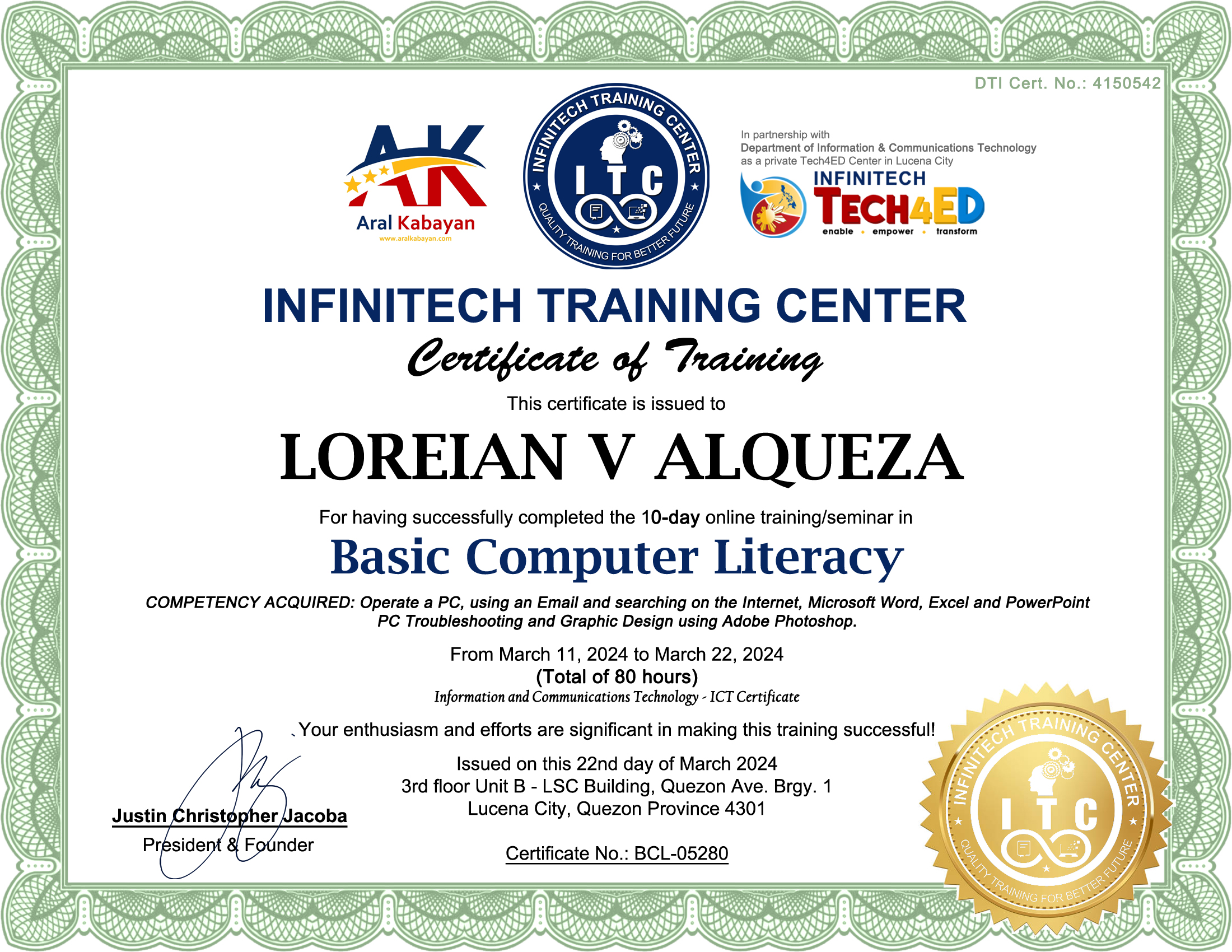 ONLINE TRAINING CERTIFICATE