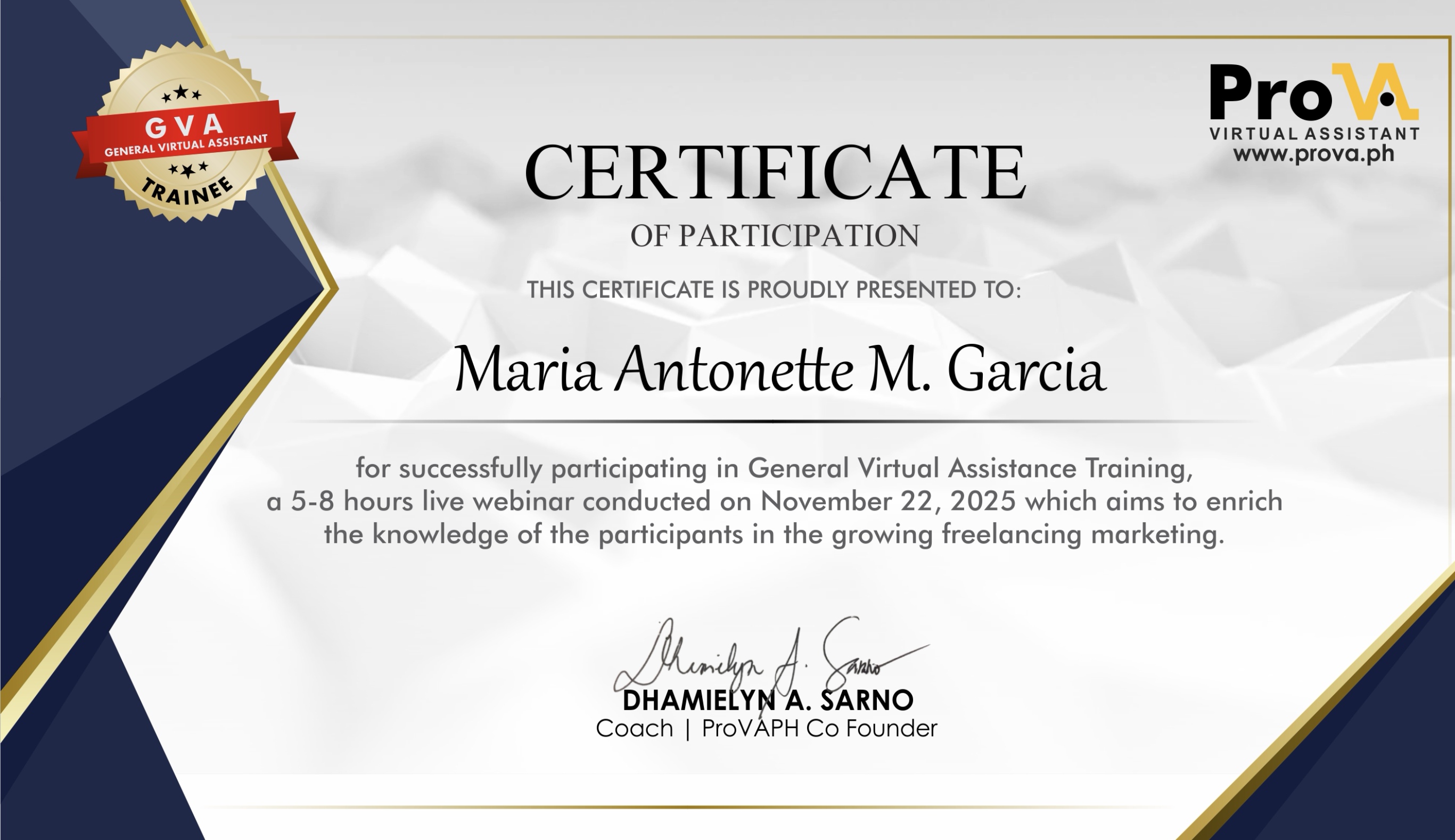 General VA Certificate