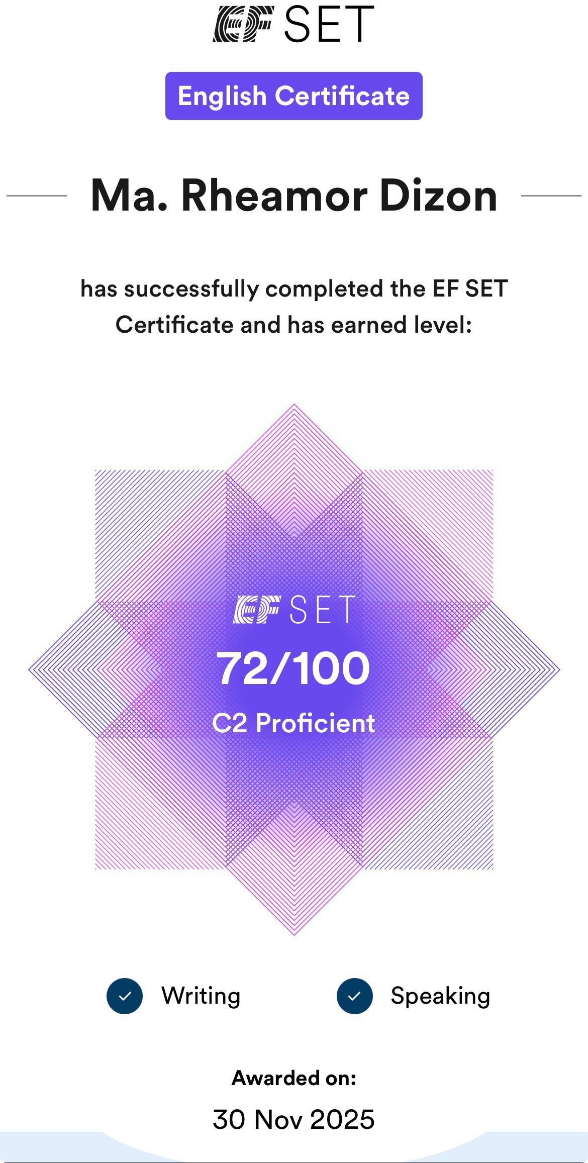 EF SET Certificate