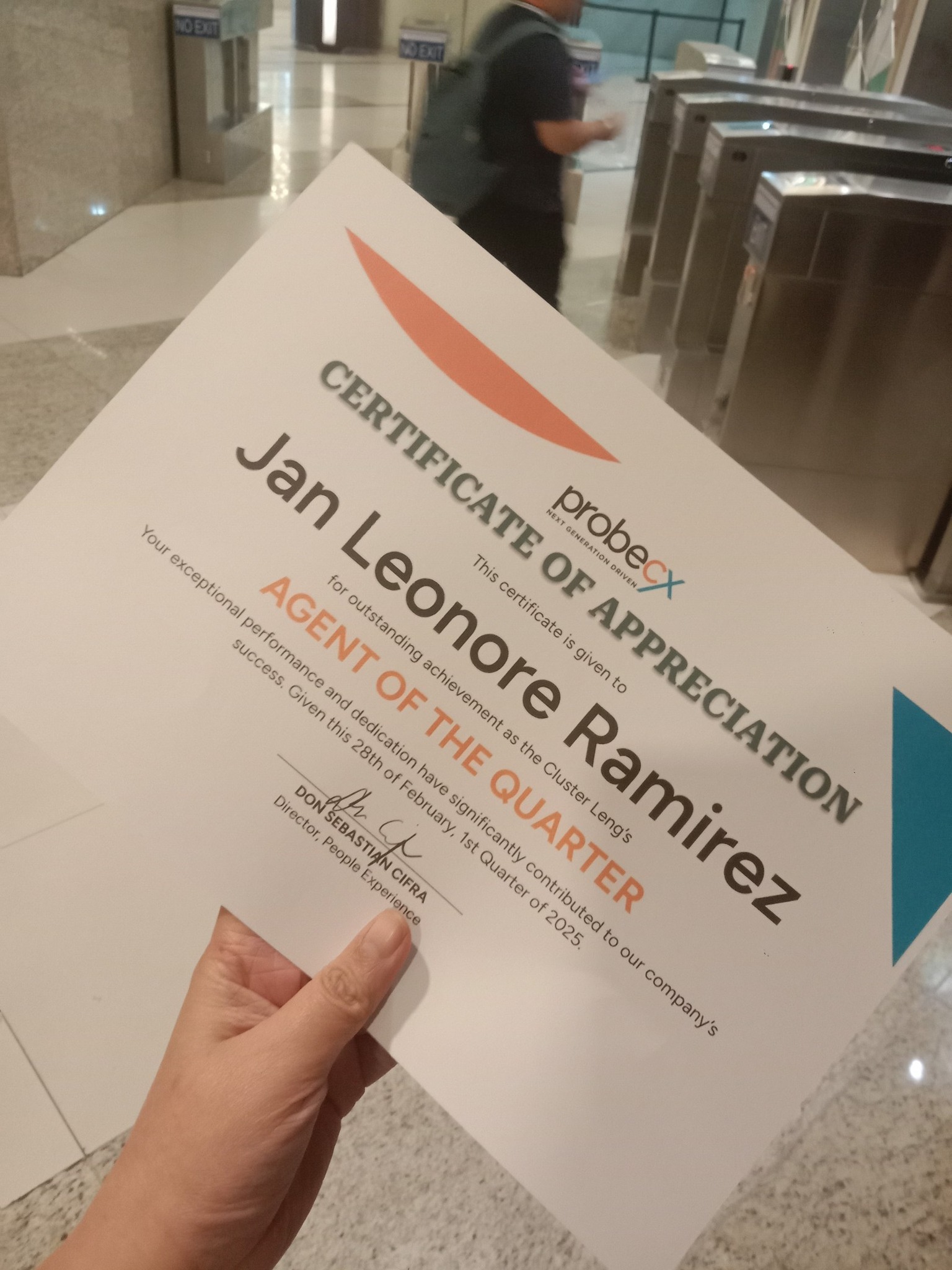 Top agent for three months in providing excellent customer service