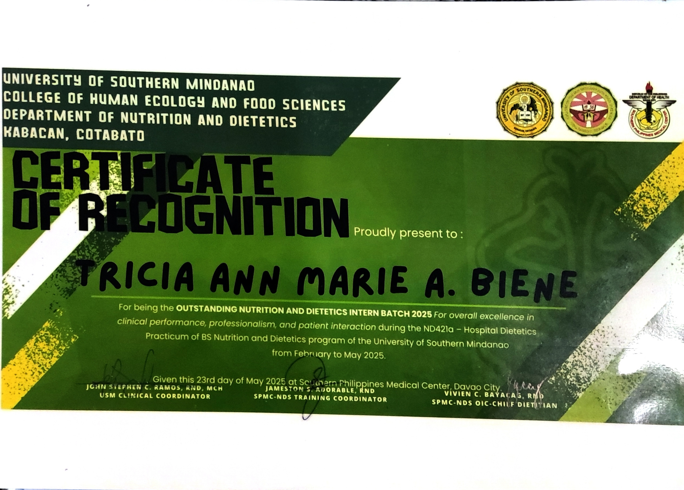 Most Outstanding Nutrition and Dietetics Intern