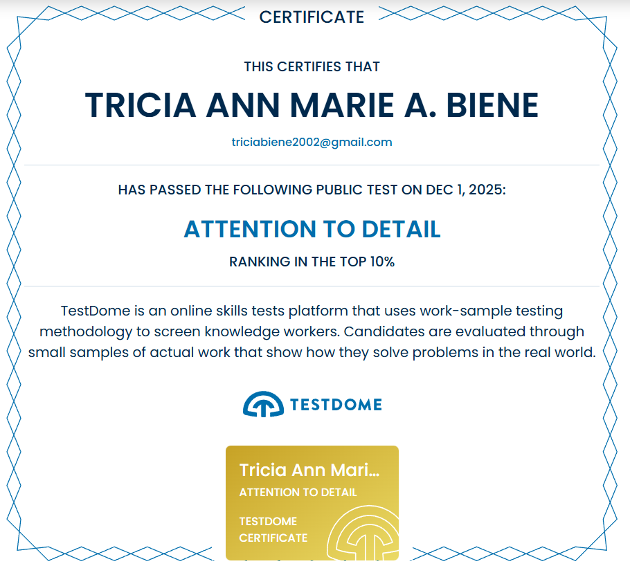 Attention to Detail Certificate