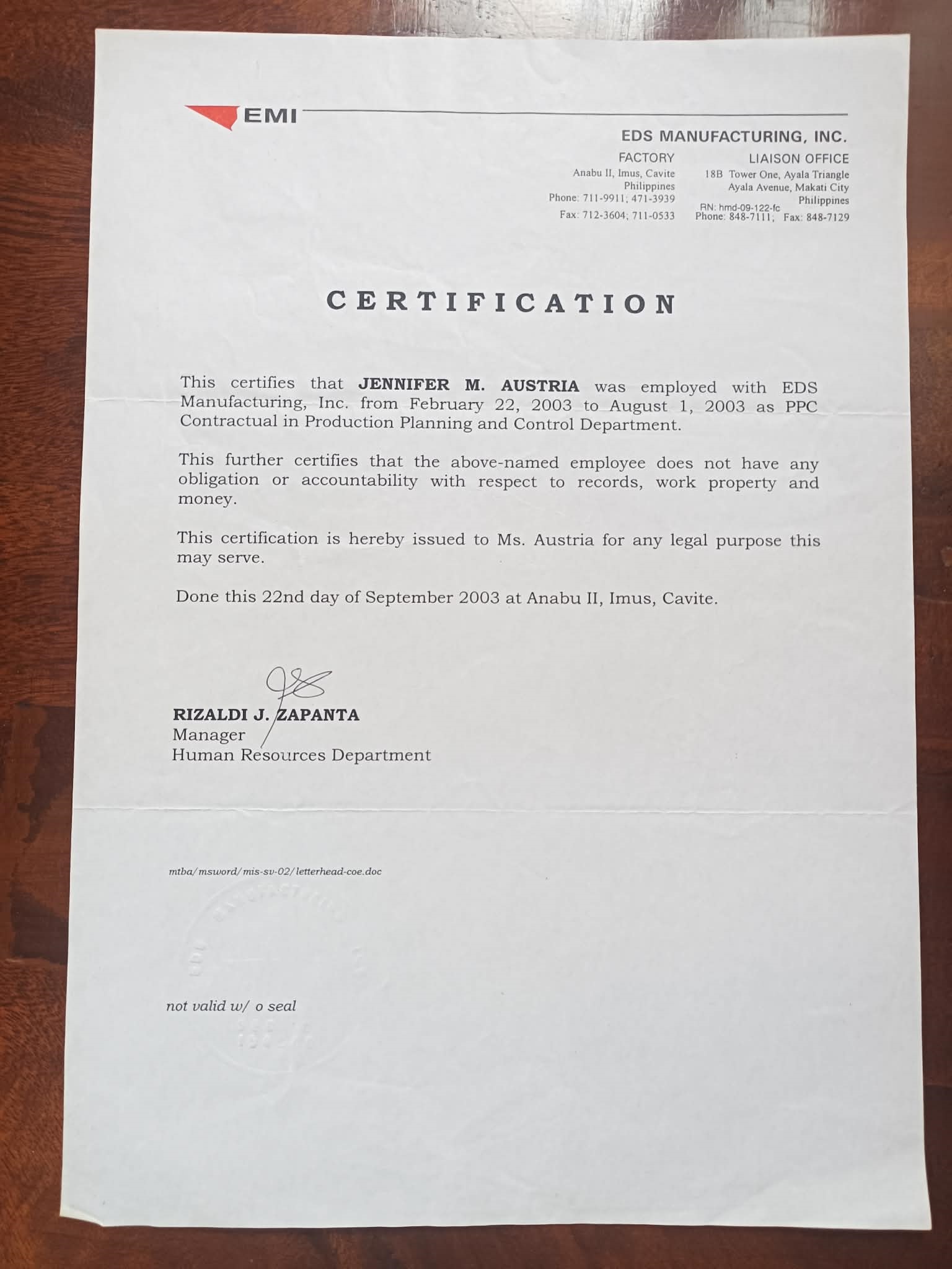 EDS MANUFACTURING, INC.