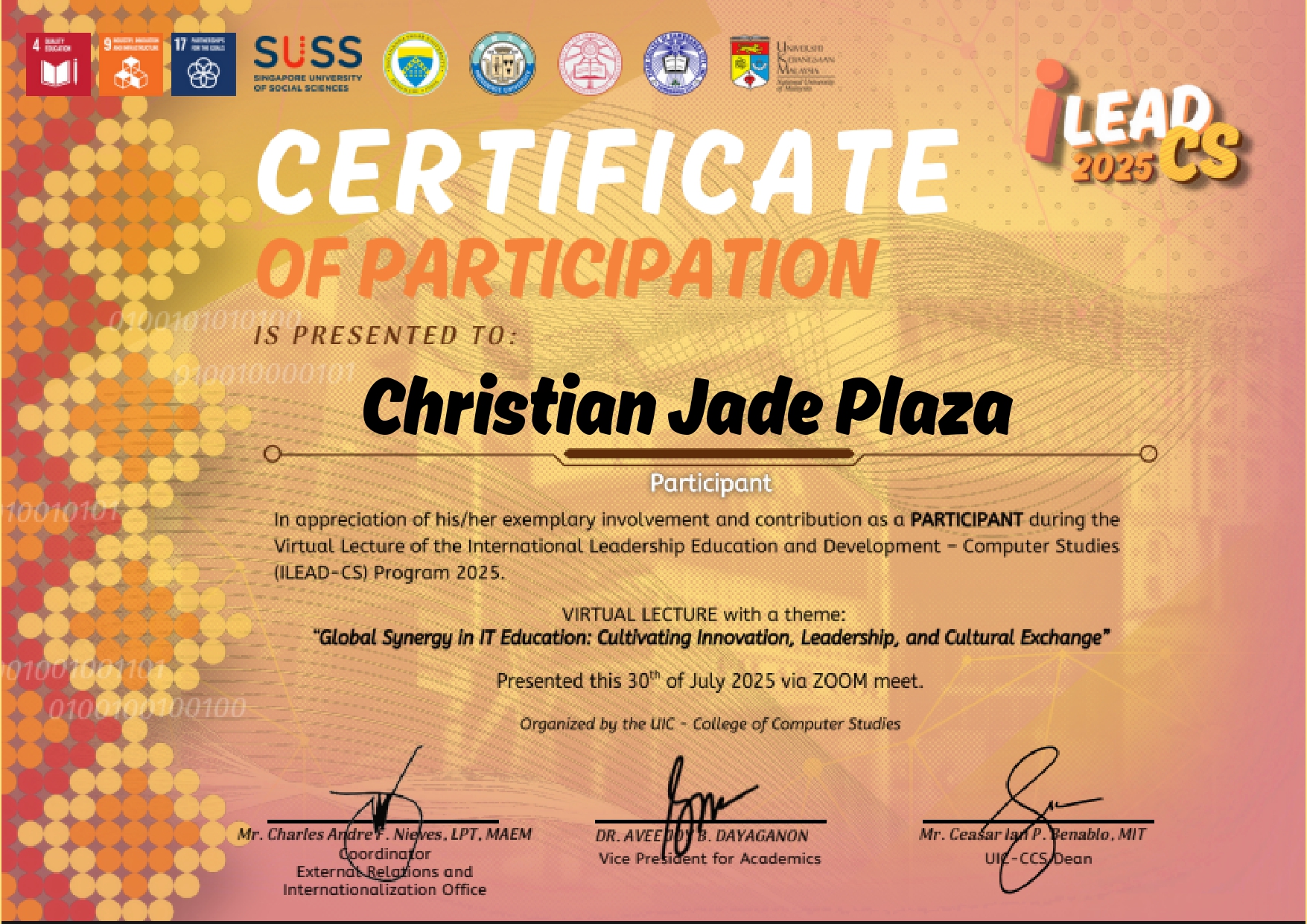 Global Synergy in IT Education: Cultivating Innovation, Leadership, and Cultural Exchange (Virtual Lecture under the ILEAD–CS Program 2025)