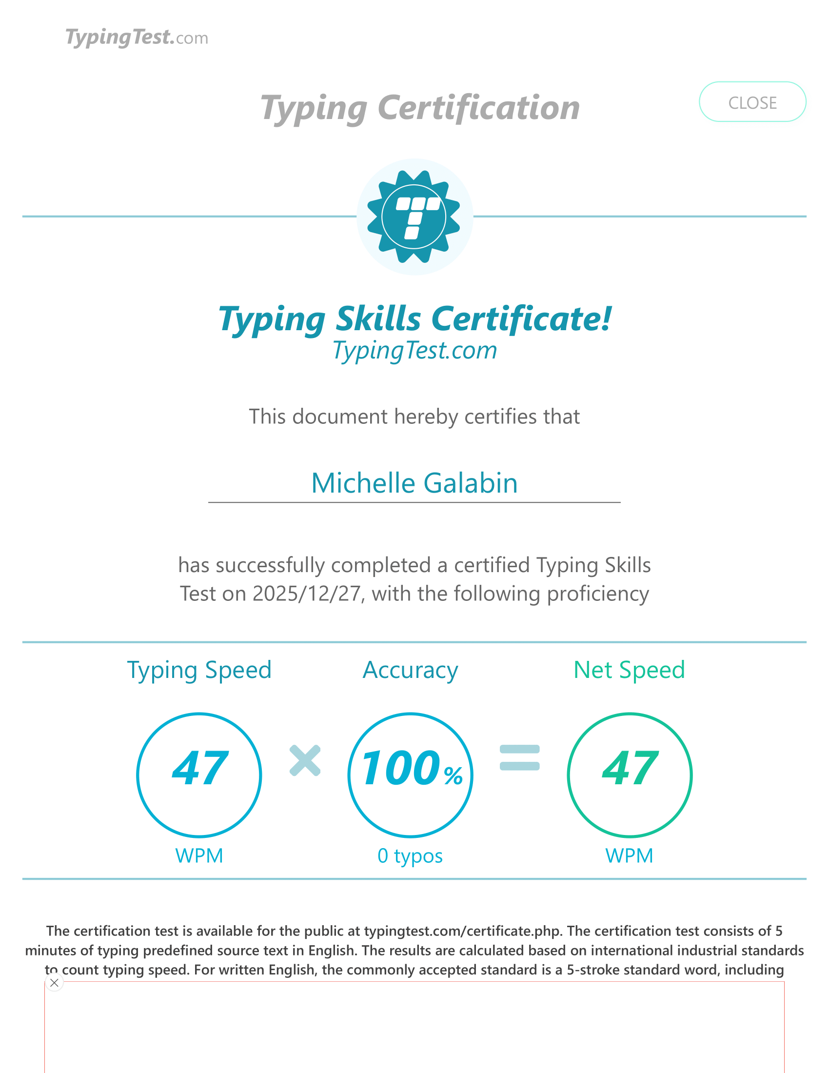 Typing Certification