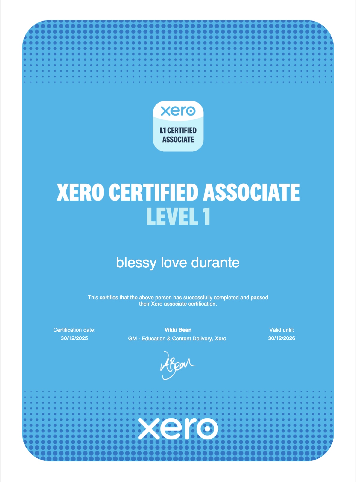 Xero Certificate