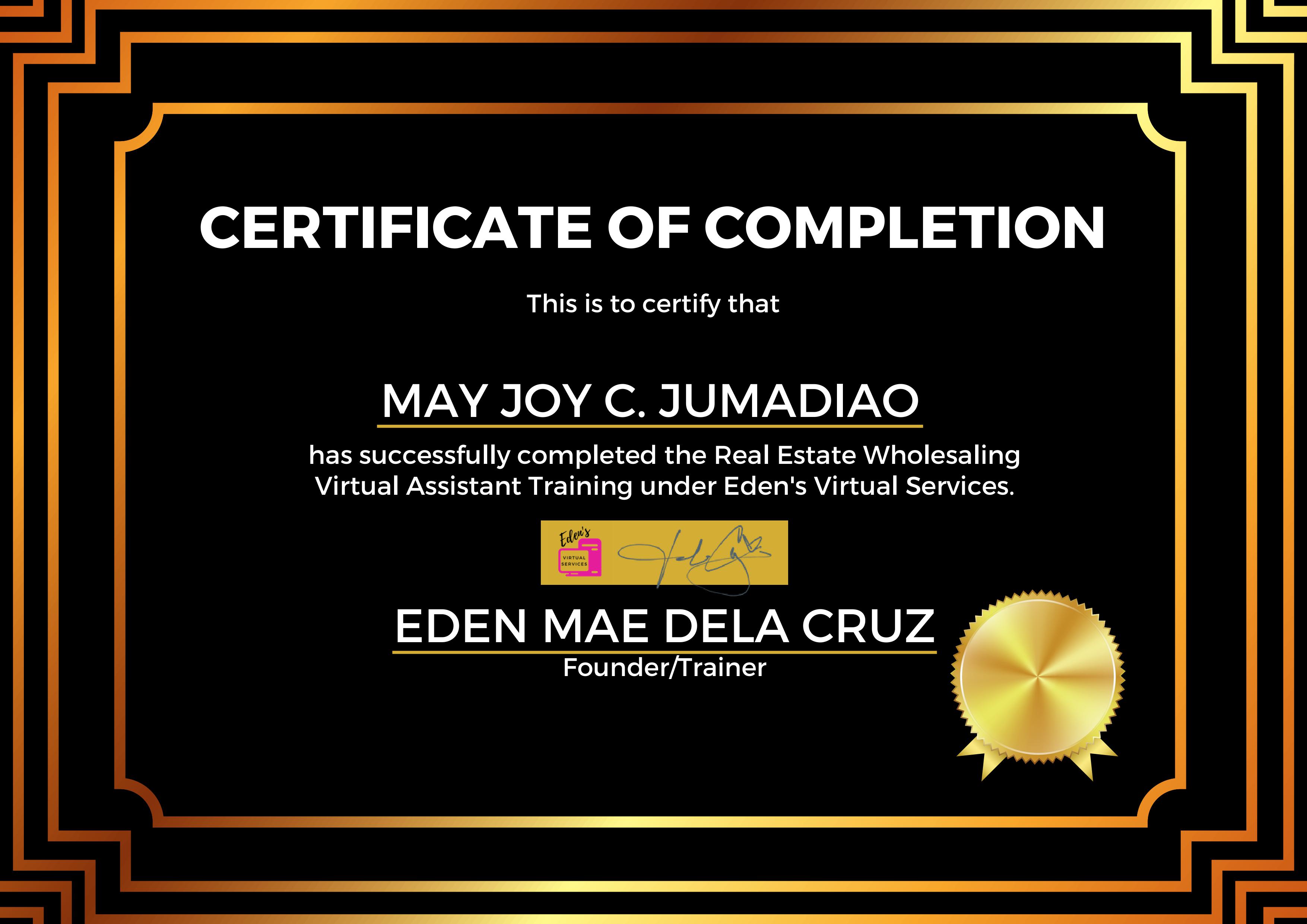 Certificate of Completion-Real Estate